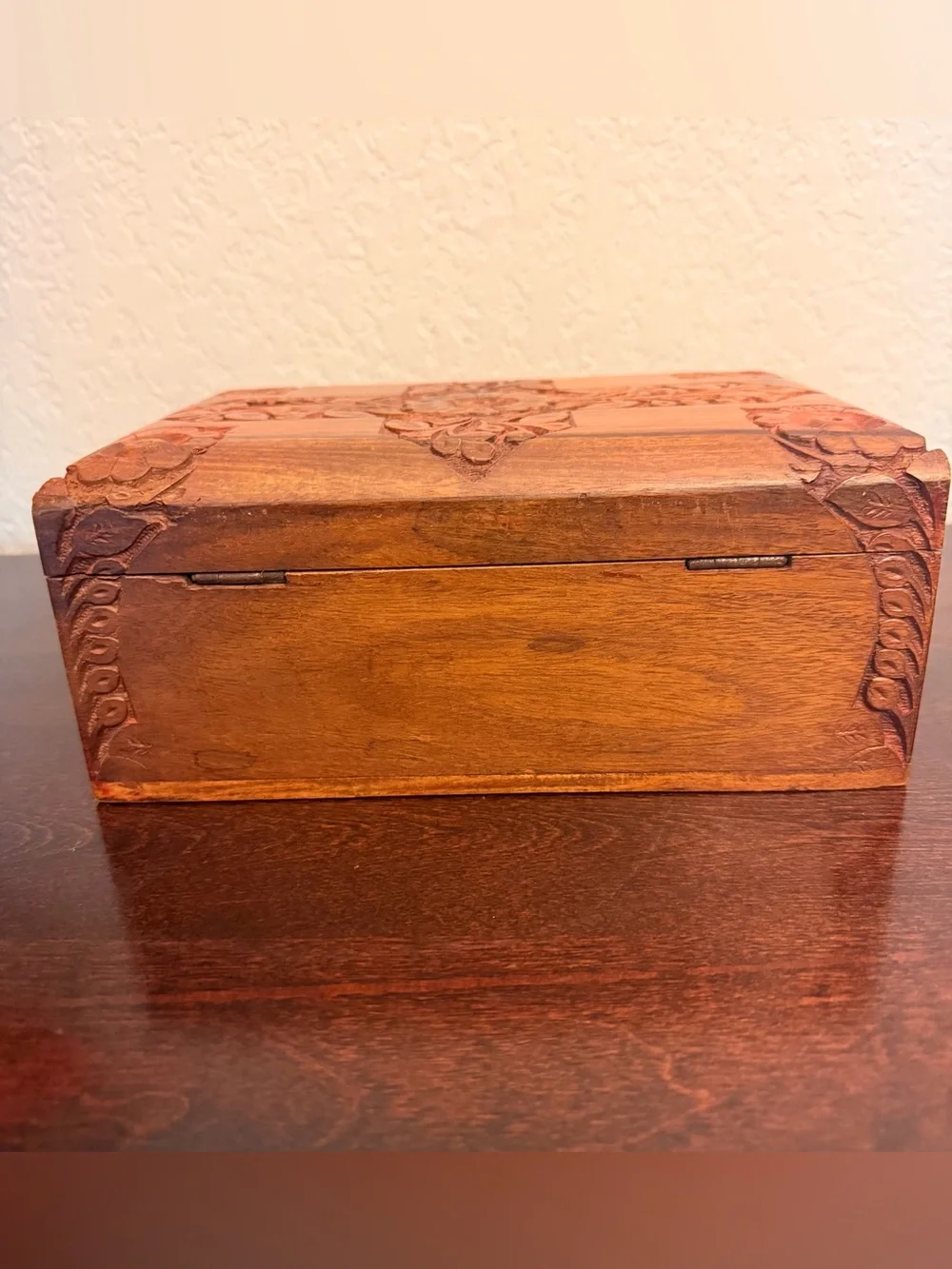 Vintage Handcrafted Rosewood Jewelry Keepsake Box Removable Tray Brass Latch